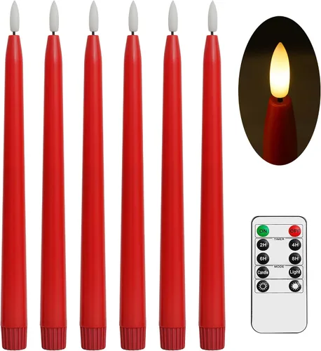 Stmarry Velas cónicas sin llama rojas con control remoto - Candelabros LED de 11 pulgadas que funcionan con baterías, llama 3D realista con mecha,