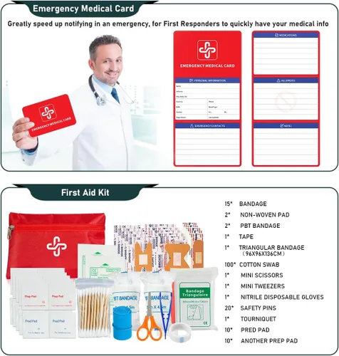 Miniatura 6 de Kit de supervivencia, 262 piezas de equipo y suministros de supervivencia con bolsa de kit de primeros auxilios y bolsa bandolera, kit de emergencia