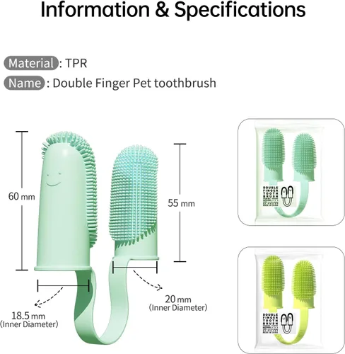 Miniatura 4 de Paquete de 2 cepillos de dientes para perros, cerdas envolventes de 135º para facilitar la limpieza de los dientes, cepillo de dientes de doble dedo