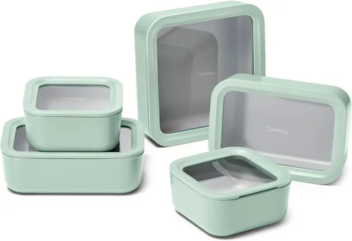 Miniatura 17 de Caraway - Juego de 3 recipientes de vidrio, almacenamiento de alimentos, 10/6.6 /4.4 tazas, revestimiento de cerámica, no tóxico, antiadherente