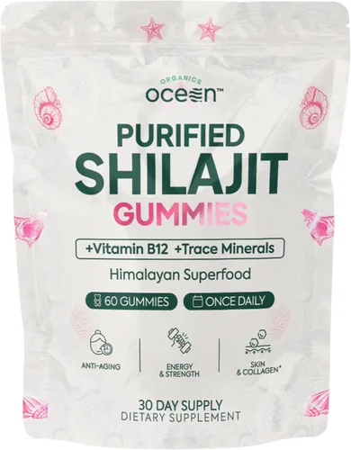 Organics Ocean Shilajit para hombres y mujeres – Suplemento Shilajit con vitamina B12, cromo y selenio para desafiar la edad, la energía, el apoyo