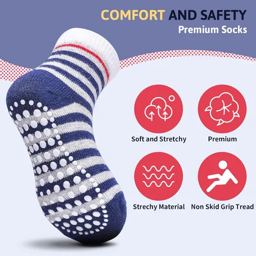 Miniatura 2 de Sosenfer Calcetines antideslizantes para niños pequeños con pinzas, 5-10 pares de calcetines antideslizantes para bebés de 1 a 7 años, hechos