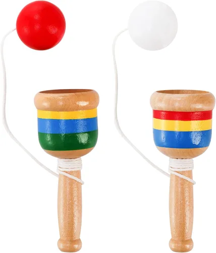 Miniatura 4 de Cididu Juego de 12 pelotas de madera para atrapar, mini pelota de madera con taza de cuerda, juguetes vintage para niños, novedosos juegos de fiesta