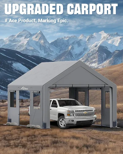 Miniatura 2 de Acepic Cochera resistente mejorada de 13 x 20 pulgadas, cuenta con ventanas y puertas enrollables, garaje portátil con lona resistente a los rayos