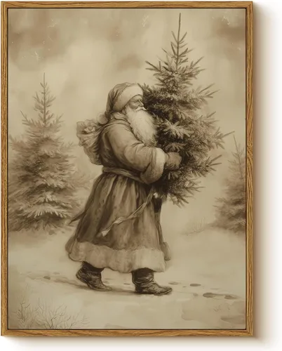 Miniatura 18 de Arte de pared con trineo, árbol navideño y cajas de regalo, 12 x 16 pulgadas, lienzo enmarcado de Navidad, cuadro rústico festivo, obra de arte