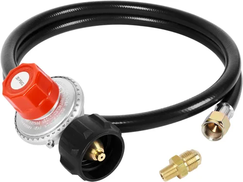SHINESTAR Regulador de propano de alta presión de 4 pies con manguera, regulador de tanque de propano ajustable de 0-20 PSI con destello hembra de
