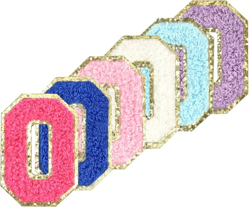 Miniatura 22 de 6 piezas de parches de letras de chenilla autoadhesivas con purpurina para planchar, parches de letras universitarias estilo preppy, letras difusas