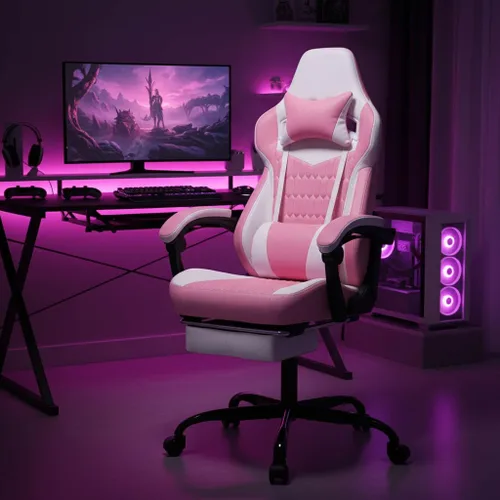 Miniatura 7 de Silla de juegos con reposapiés, silla ergonómica para jugadores con soporte lumbar ajustable y reposacabezas, silla de computadora para adultos