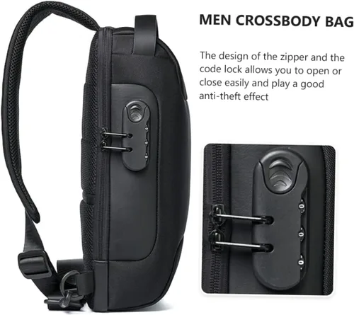 Miniatura 4 de VALICLUD Mochila de viaje impermeable bolsa de pecho bolsa inclinada tela Oxford bolsa de mensajero deportivo hombre hombres bolsas de hombro, Negro