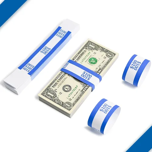 Miniatura 2 de L LIKED Paquete de 100 correas de moneda, envoltorios de billetes de dinero con autosellado (azul $100-100 PCS)