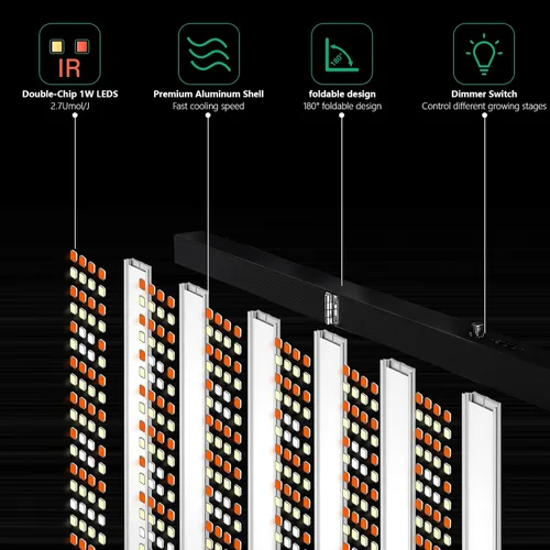 Miniatura 2 de SZHLUX Luz LED de crecimiento de 720 W, lámpara de crecimiento de espectro completo regulable, luz de cultivo de plantas plegable de 6 barras