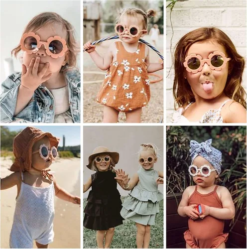 Miniatura 4 de Lindas flores y lentes de sol redondos para niños, marco de goma flexible, protección UV400 para niños y niñas de 2 a 10 años