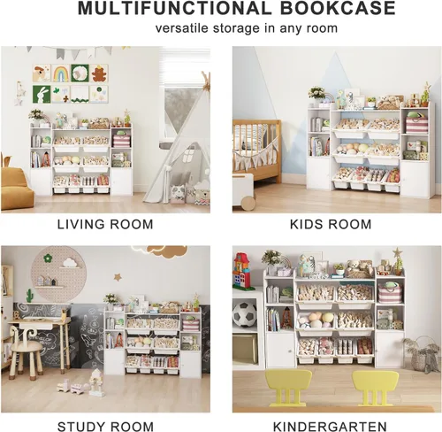 Miniatura 4 de Organizador de almacenamiento de juguetes con 8 cubos de juguetes, organizadores de juguetes para niños y almacenamiento con estante, estantería
