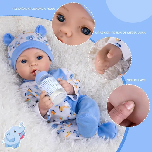Miniatura 5 de Aori Reborn Baby Dolls Boy - Muñeca realista de bebé recién nacido de 18'' con juego de alimentación azul y certificado de nacimiento - Cuerpo