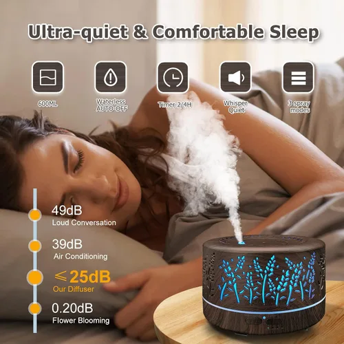 Miniatura 3 de Difusores para aceites esenciales de 600 ml para habitación grande, difusores de aceites esenciales para el hogar con control remoto, humidificador