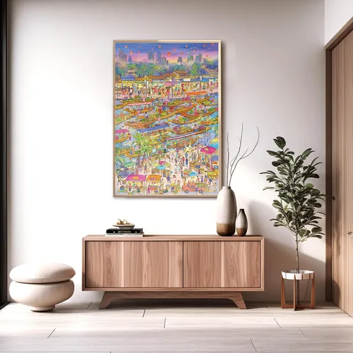 Miniatura 4 de MOMIBOOK Rompecabezas para Adultos de 1000 Piezas Rompecabezas de Bangkok en el Agua, Imagen de Pintura Difícil Desafiante Duro Imposible