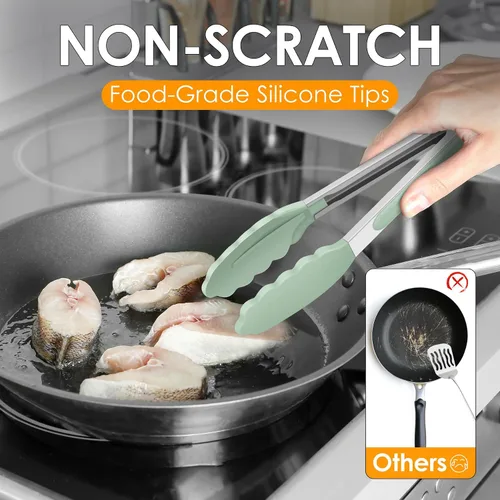 Miniatura 5 de HOTEC Pinzas de Cocina Premium de 7 y 9 Pulgadas, Pinzas de Cocina de Acero Inoxidable con Bloqueo y Puntas de Silicona, Antiarañazos y Resistentes