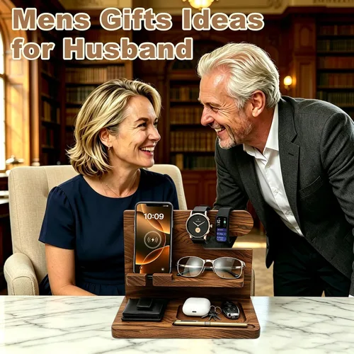 Miniatura 2 de Regalos de cumpleaños para hombres, regalos del día de San Valentín para hombres, regalo para papá, estación de acoplamiento de teléfono de madera