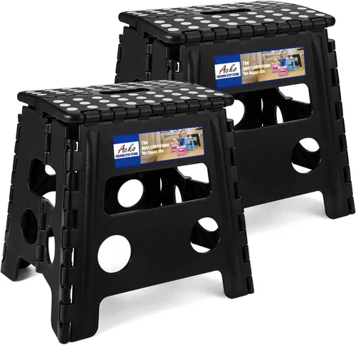 Miniatura 12 de ACKO Taburete plegable plegable de 16 pulgadas, 400 libras de capacidad, taburetes de plástico para adultos y niños, taburetes plegables para Blanco