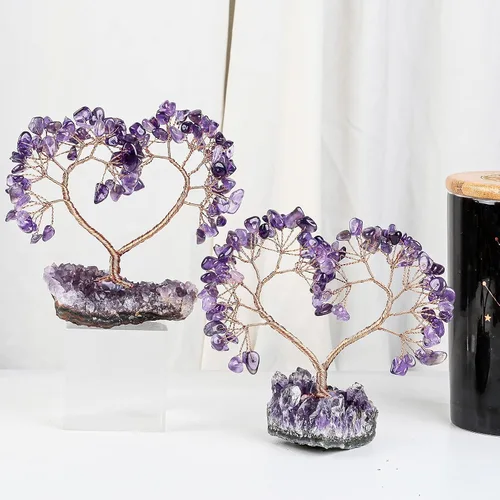 Miniatura 5 de SUNYIK Árbol de cristal curativo hecho a mano con base de amatista natural, árbol de dinero Fengshui de corazón de amor para decoración de oficina