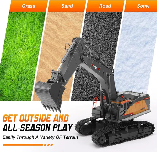 Miniatura 7 de kolegend 1:14 Excavadora RC 25 canales 4 en 1 juguetes de construcción, vehículos de control remoto, tractor, caja de arena, juguetes excavadora