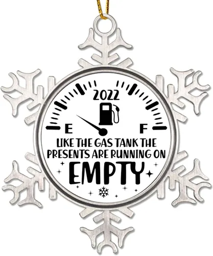 Miniatura 16 de Adorno de Navidad de metal 2022 con diseño de copo de nieve con agujero de gas real, colgante divertido de cotizaciones de precios de gas alto