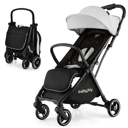 Miniatura 10 de BABY JOY Cochecito de bebé ligero, cochecito de viaje compacto para avión, cochecito para bebés y niños pequeños con respaldo y toldo ajustables