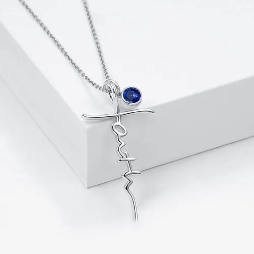 Miniatura 2 de PRAYMOS - Collar de plata de ley 925 con dije de cruz lateral, para mujer, ópalo sintético, cadena de 18 pulgadas y extensor ajustable de 2 pulgadas