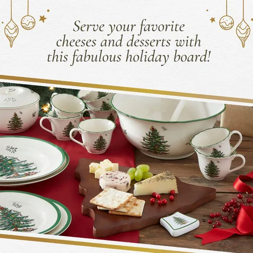 Miniatura 5 de Spode Juego de tabla y esparcidor de queso de árbol de Navidad (2 piezas) - Tabla de servir queso de madera de acacia de 13 pulgadas con esparcidor