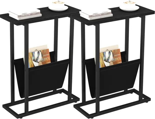 Miniatura 14 de Mesa auxiliar estrecha para espacios pequeños, mesa auxiliar pequeña con soporte para revistas, mesa delgada y estrecha para sala de estar