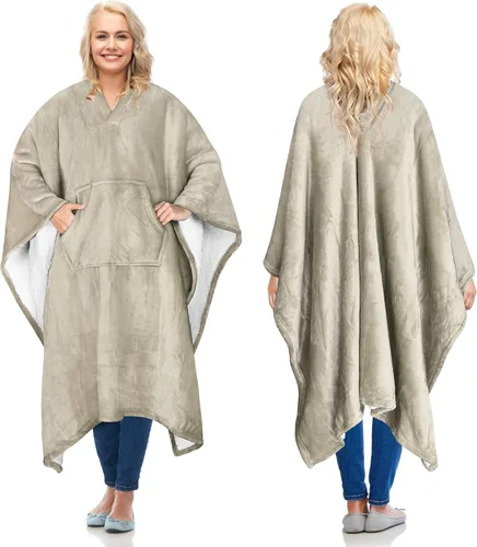 Catalonia Manta Poncho Sherpa Vestible para Adultos Mujeres Hombres, Manta Capa Envolvente con Bolsillo, Cálida, Suave, Acogedora, Cómoda, Regalo