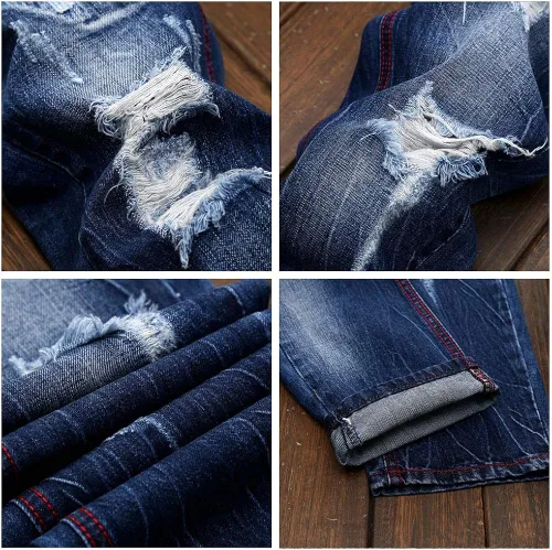 Miniatura 4 de WEEN CHARM - Jeans para hombre estilo recto ajustado y desgastados