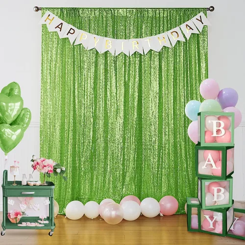 Miniatura 2 de Sugargirl Cortina de fondo de lentejuelas verde manzana 2 paneles de 2 pies x 8 pies, cortinas de fondo de purpurina verde manzana, para fotografía