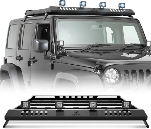 Miniatura 11 de YZONA Portaequipajes para techo rígido con escalera y 4 luces LED, compatible con Toyota 4Runner / Land Cruiser & Prado de 4 puertas, portaequipajes