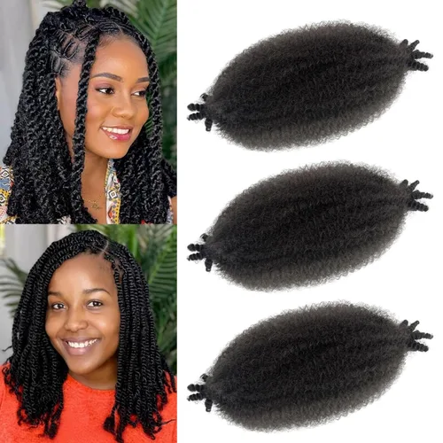 Miniatura 16 de Trenzas de pelo rizado anudadas a crochet estilo afro Marley, 12 pulgadas, pelo pre-separado y trenzado en resorte, trenzas de pelo afro rizado y 4#