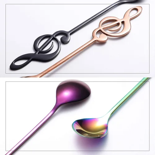 Miniatura 5 de IRONX - Cucharas de notas musicales, paquete de 6 cucharaditas creativas y lindas cucharas de café de acero inoxidable 18/10 con forma de notación