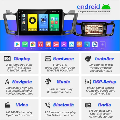 Miniatura 3 de Para RAV4 Actualización Android Radio Pantalla Táctil Compatible con Carplay Android Auto, Coche Estéreo Bluetooth Navegación Media Player GPS WiFi