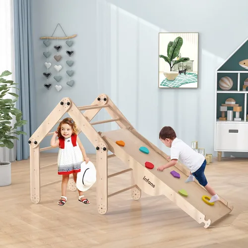 Miniatura 3 de INFANS Juguetes de Escalada 7 en 1 para Niños Pequeños, Set de Escalador de Cubo Montessori de Madera Mejorado con Rampa Reversible, Tobogán
