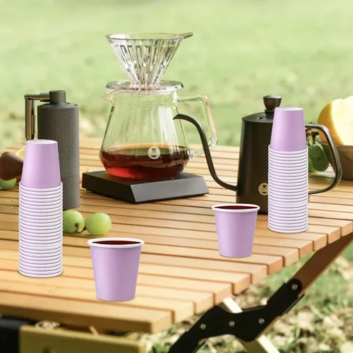 Miniatura 7 de Paquete de 150 vasos de papel morados de 3 onzas, tazas de enjuague bucal, vasos de baño desechables, vasos de papel pequeños de 3 onzas, ideales
