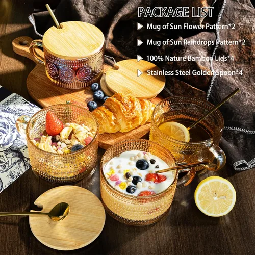 Miniatura 2 de 4 tazas de café, tazas de café vintage, recipientes de avena durante la noche con tapas y cucharas, vasos de café de 14 onzas, juego de vasos