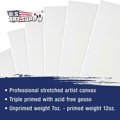 Miniatura 4 de U.S. Art Supply Lienzos estirados de 8 x 24 pulgadas para pintar, imprimado triple de 12 onzas, paquete de 6 unidades, perfil blanco en blanco