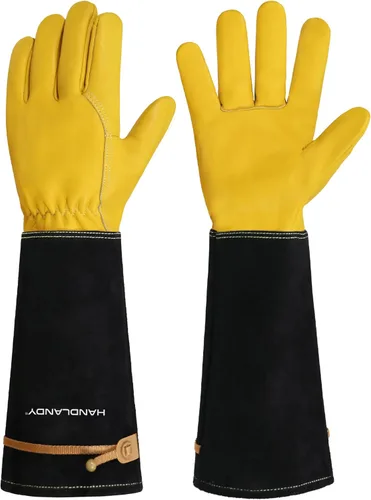Miniatura 23 de HANDLANDY Guantes de jardinería de cuero, guantes largos a prueba de espinas, guantes de jardín resistentes, longitud al codo, guantes de poda
