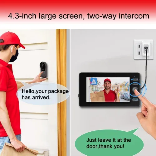 Miniatura 2 de Winnes Timbre inalámbrico con cámara timbre inalámbrico sin suscripción Características una pantalla de 4.3 pulgadas, lente gran angular de 170°