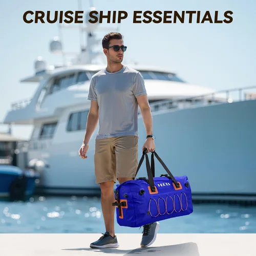 Miniatura 7 de HEETA Bolsa de lona impermeable para motocicleta, mochila seca para motocicleta, 60L/80L, extra grande, bolsas de viaje con correas y asas para Azul