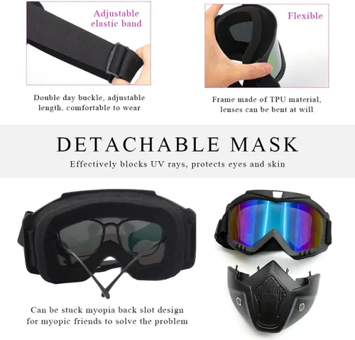 Miniatura 4 de DXNQ Gafas de motocross a prueba de polvo, gafas para casco de motocicleta, ATV anti-UV, máscara facial para jóvenes, hombres y mujeres (coloridos)