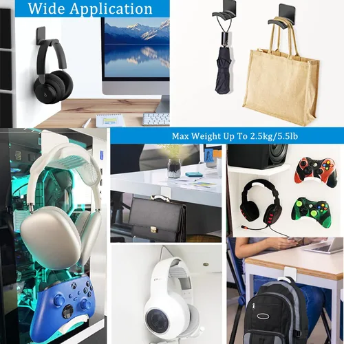 Miniatura 5 de SOKUSIN Soporte para auriculares, soporte adhesivo para auriculares para juegos, gancho universal de montaje en pared para todos los Negro