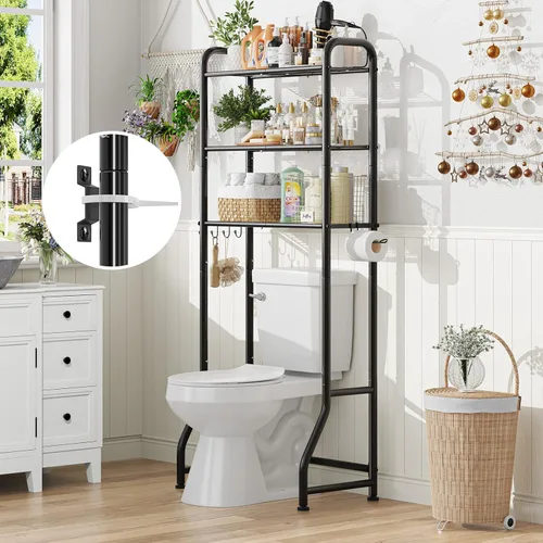 Miniatura 4 de Simple Trending Over The Toilet Storage Rack, Metal 3 Tier Bathroom Organizer Shelf with Paper Holder and 3 Hooks, Freestanding Shelf Space Saver