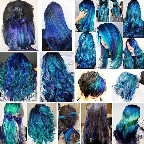 Miniatura 6 de Rhyme 12 piezas de extensiones de cabello de color azul y verde azulado con reflejos de princesa de 21 pulgadas con clip para niñas americanas