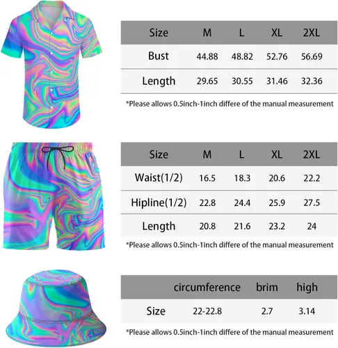 Miniatura 7 de Wdpsuxin Conjunto de 2 piezas para hombre, camisa hawaiana, pantalones cortos, camisa con botones y pantalones cortos con sombreros de pescador