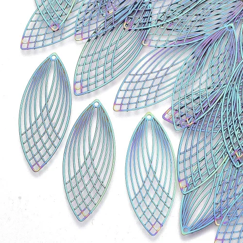 Miniatura 146 de FASHEWELRY 16 dijes de plumas de arco iris de acero inoxidable con alas de filigrana, adornos de metal de 4 colores para hacer joyas, pulseras